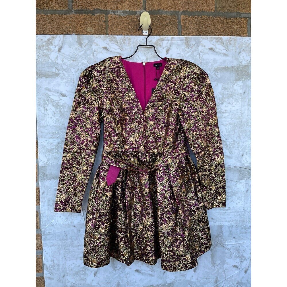 NBD Danjelica Mini Brocade Dress in Gold & Magenta size large
